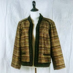 Chico’s 2 Black Gold Metallic Tweed Blazer
